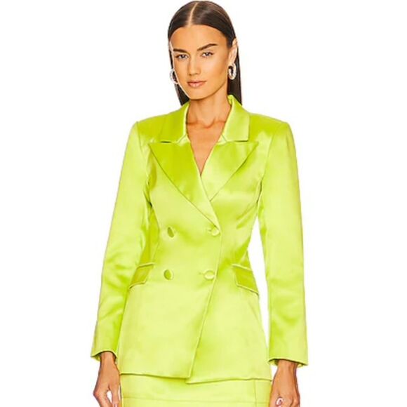 Michael Costello Jackets & Blazers - MICHAEL COSTELLO x REVOLVE MARISSA NEON GREEN SATIN BLAZER SIZE MEDIUM